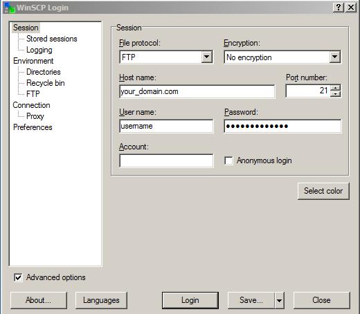 WinSCP settings