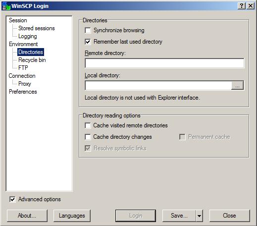 WinSCP settings