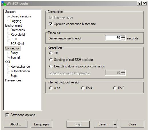 WinSCP settings