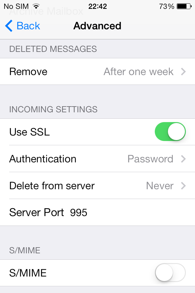 Уверете се, че Use SSL настройката е включена и че Server Port е 995