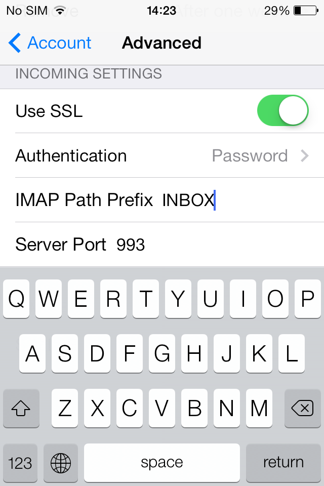 Уверете се, че Use SSL настройката е включена и че Server Port е 993