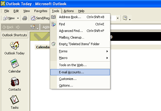 Tools -> E-mail Accounts