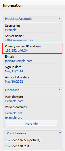 Primary server IP address