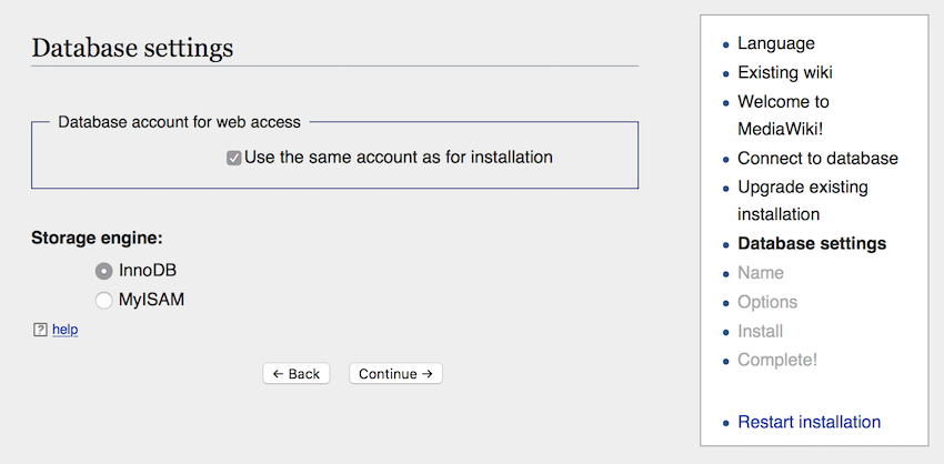 Database settings