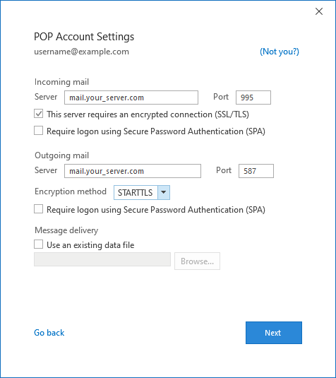 filthy hestekræfter velgørenhed Microsoft Outlook for Office 365 on Windows (POP & SMTP over SSL) - Online  manual | ICDSoft