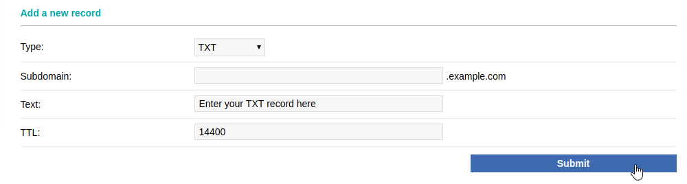 Add a TXT record