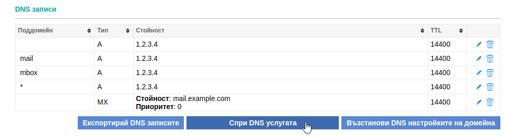 Спиране на DNS