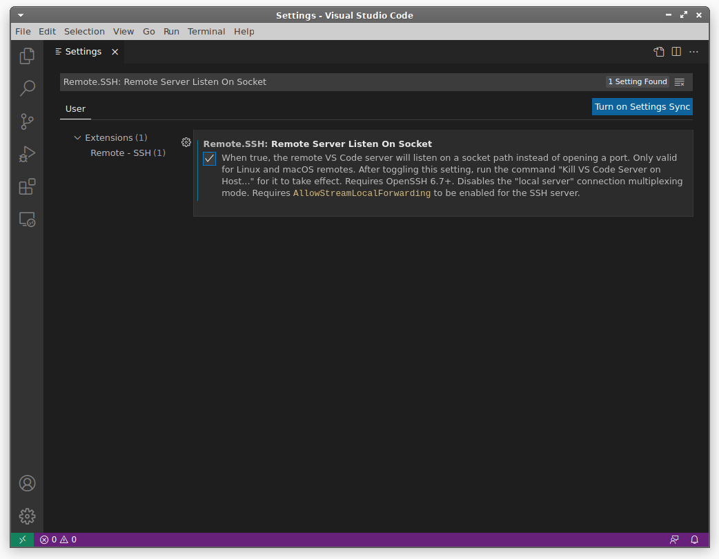 VS Code Settings Remote Server Listen On Socket