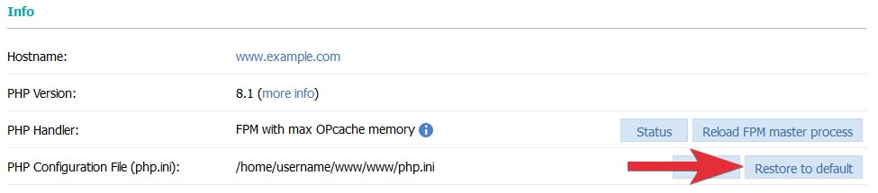 Restore the default PHP settings