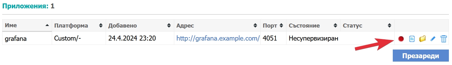 Активиране на Grafana WebApps проект
