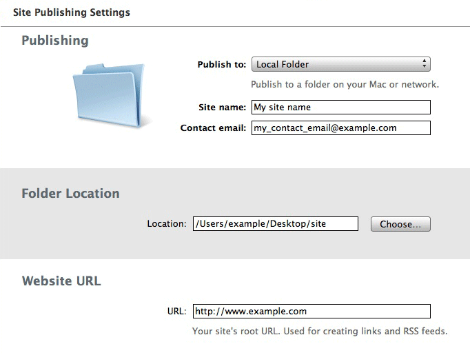 Site Publishing Settings