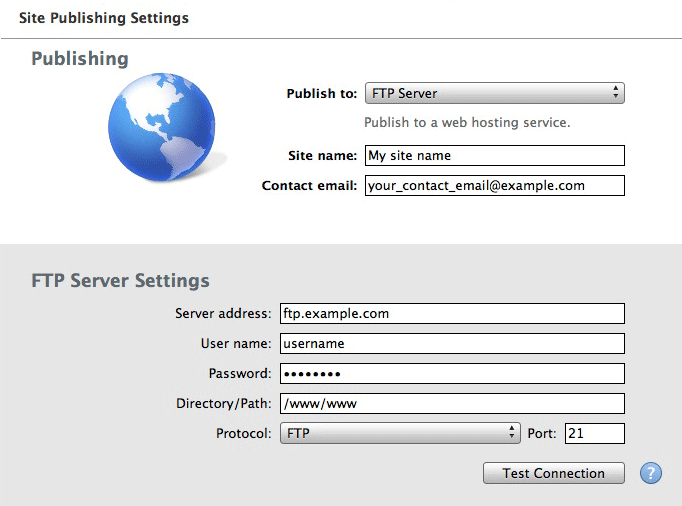 Site Publishing Settings - FTP Server