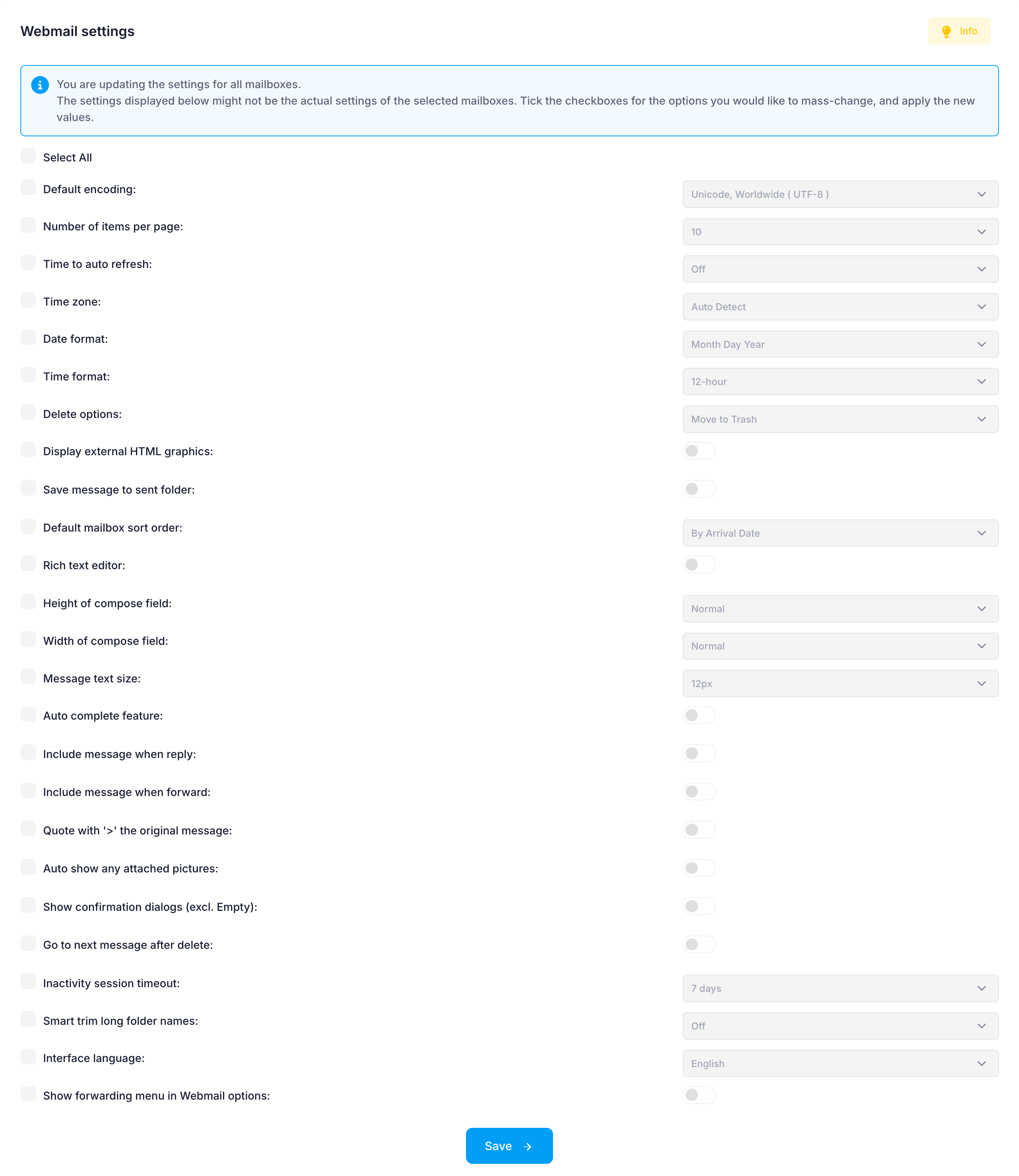 Webmail settings