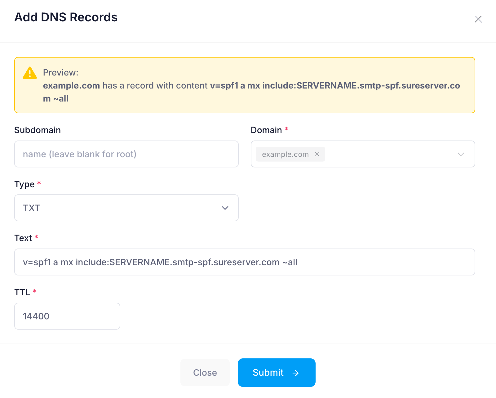 Add SPF record