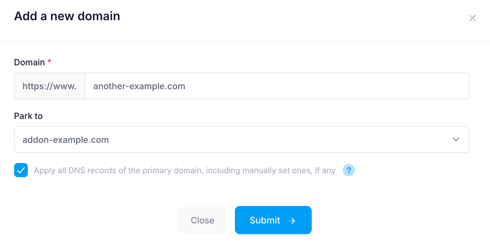 Parking to an addon domain