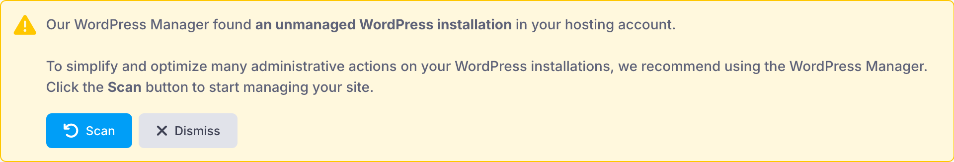 Unmanaged WordPress installation found