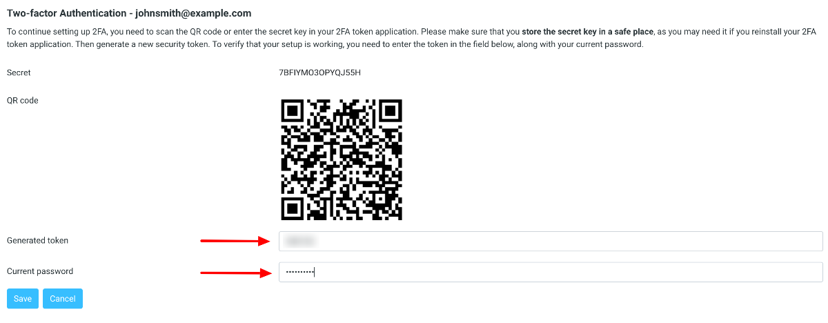 Roundcube 2FA token