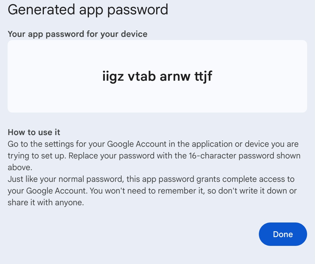 Generated App Password