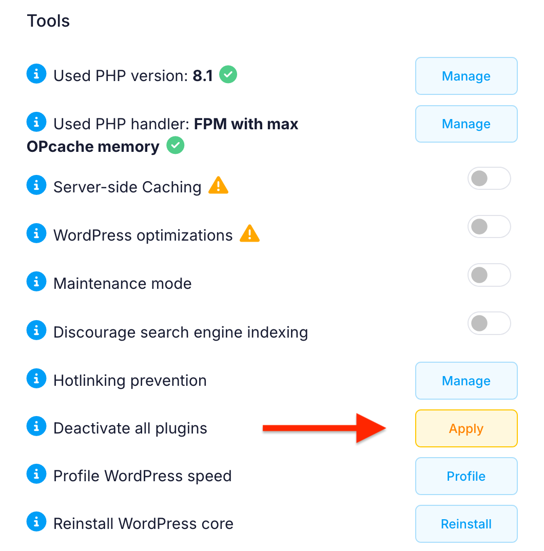 Deactivate all WordPress plugins