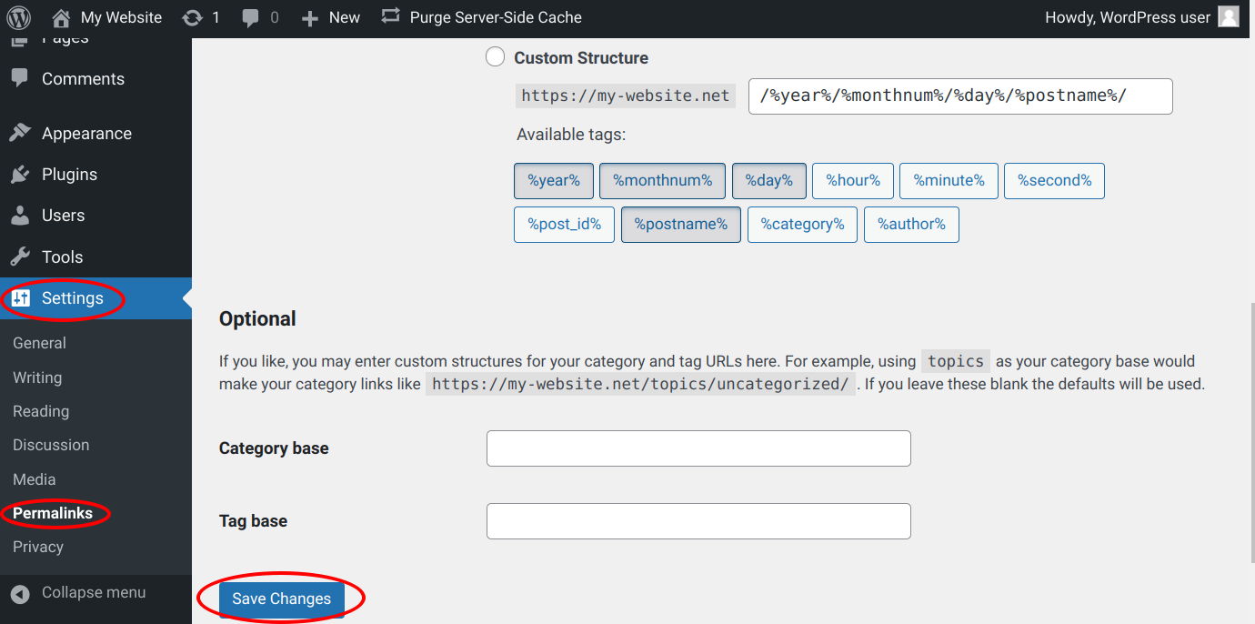 Wordpress permalinks settings