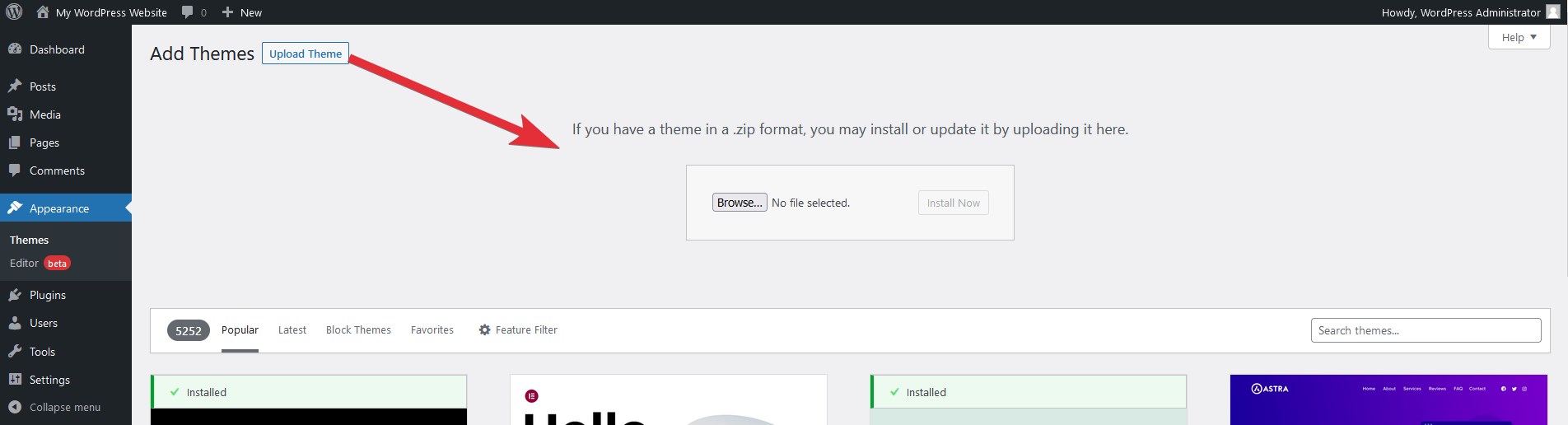 Upload WordPress theme