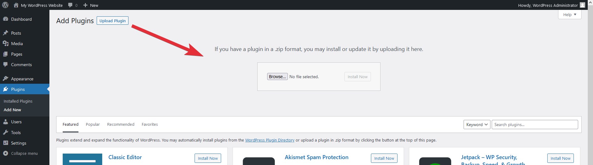 Upload WordPress plugin