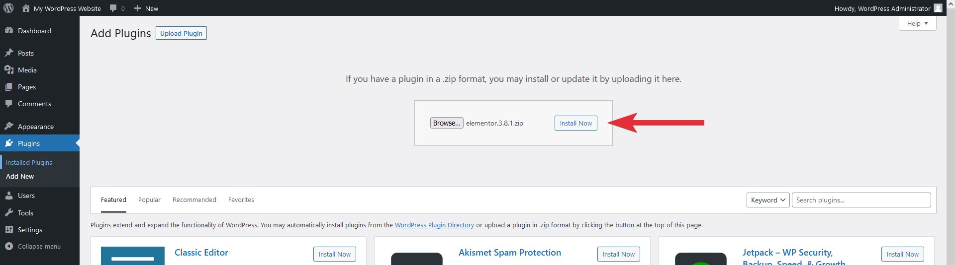Install uploaded WordPress plugin