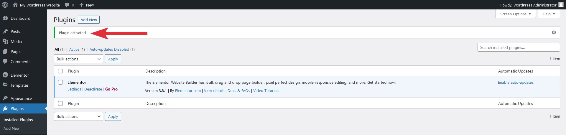 WordPress plugin activated