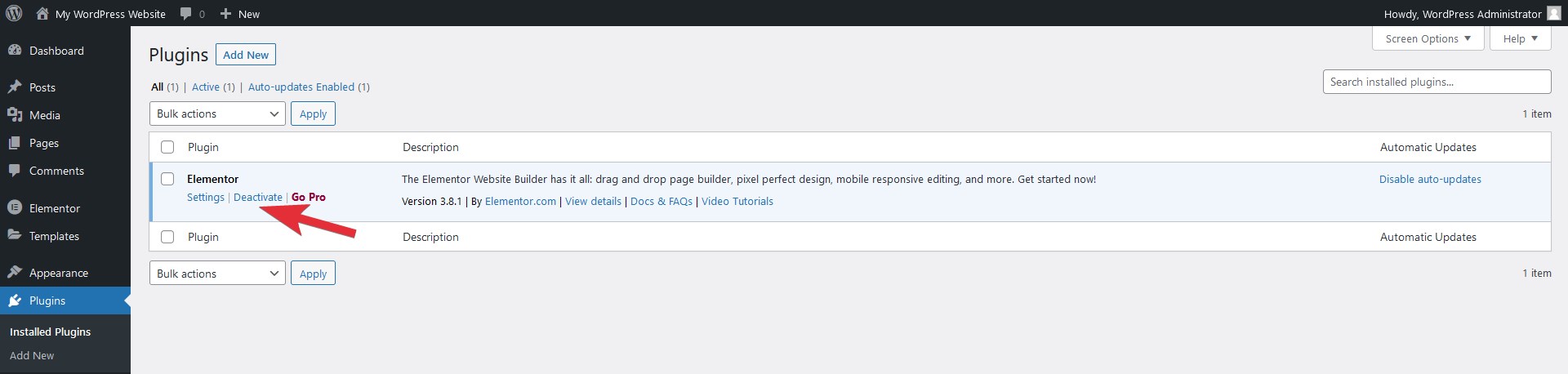 WordPress plugin deactivate