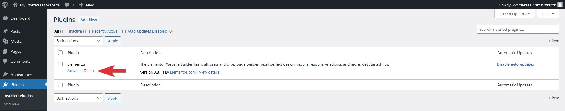 Delete WordPress plugin