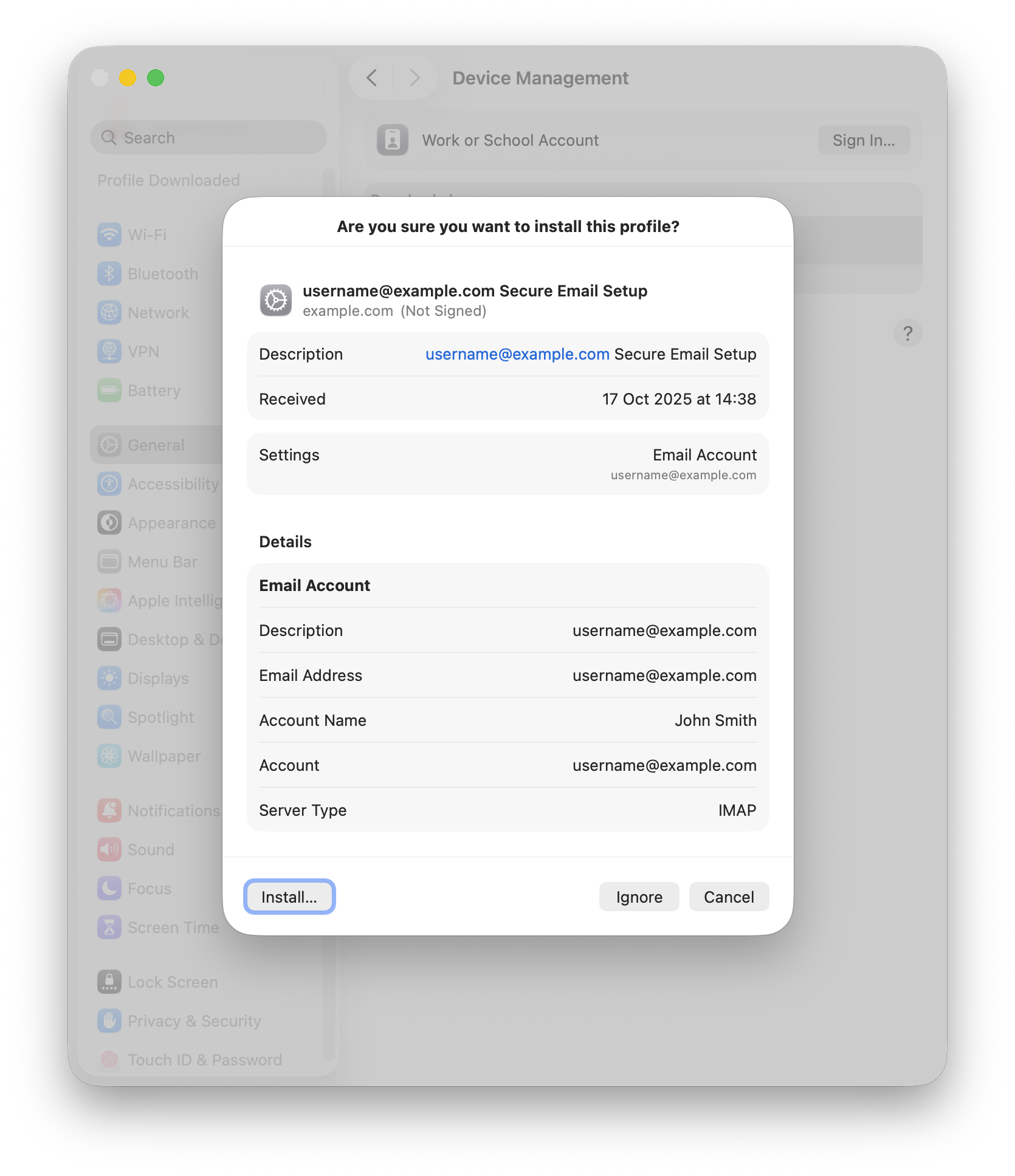 macOS инсталиране на профил