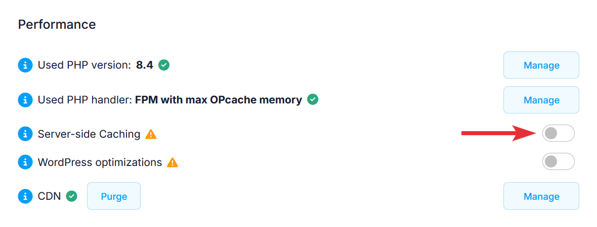 WordPress enable server-side cache