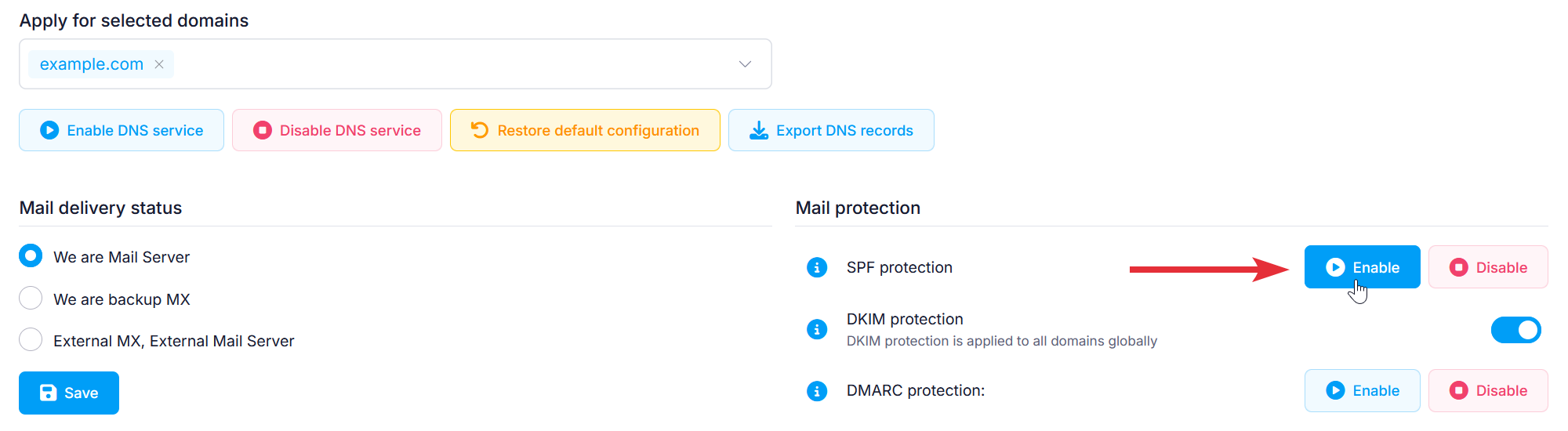 Enable SPF protection