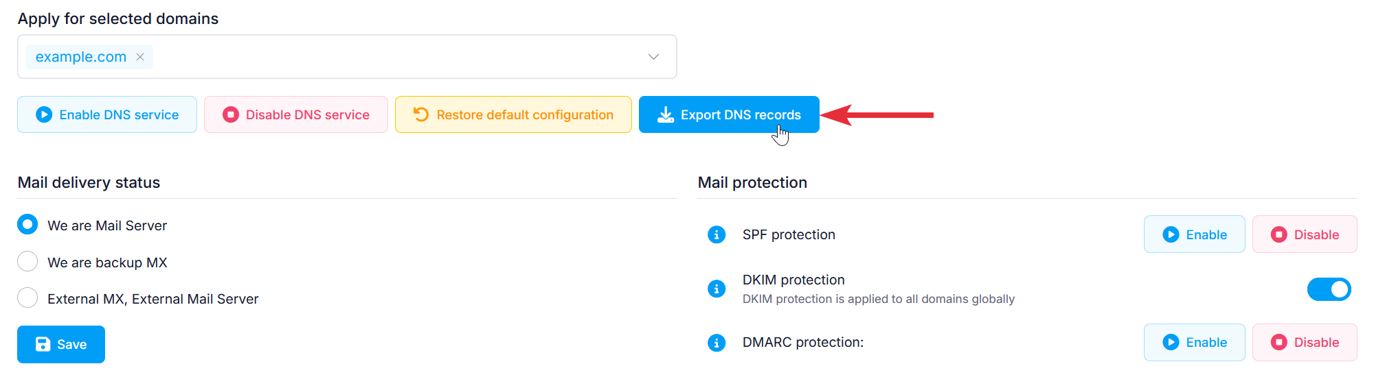 Export DNS records Export DNS records