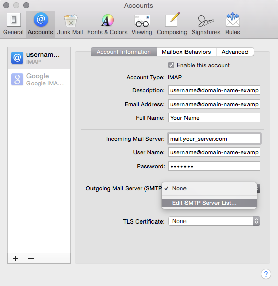 mac smtp server settings