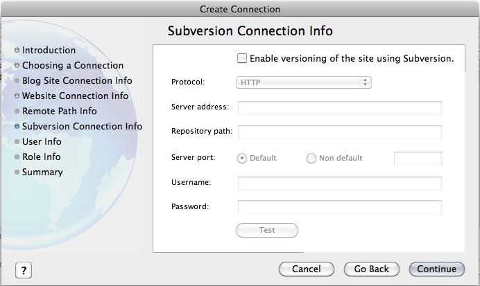 Subversion Connection Info