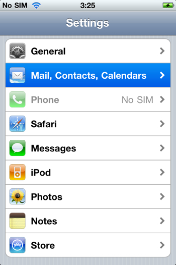 Натиснете Mail, Contacts, Calendars