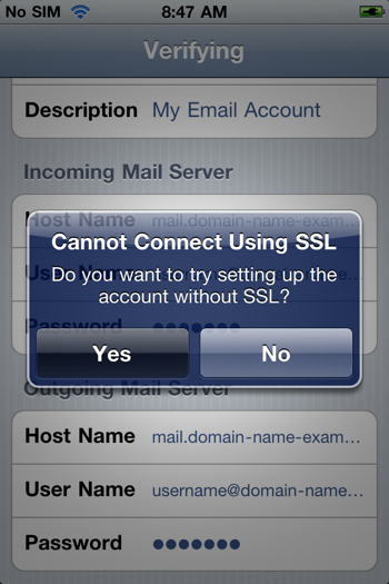 Натиснете Yes когато програмата запита дали желаете да продължите без да активирате SSL