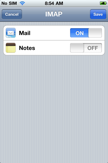 Уверете се, че настройката Mail е включена (ON), а Notes - не (OFF)