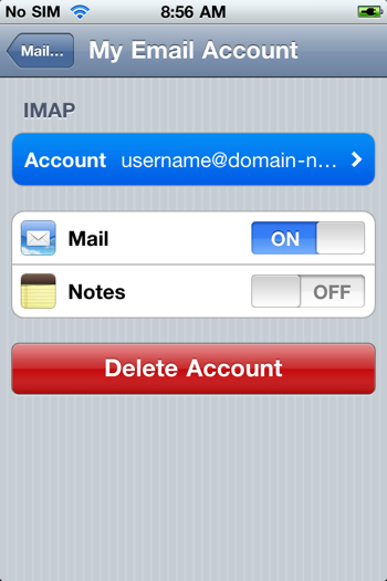 Изберете вашия акаунт и от секцията IMAP