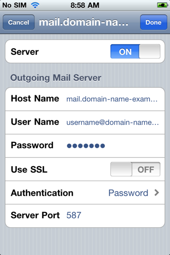 Уверете се, че Use SSL настройката е изключена (OFF) и че Server Port е 587
