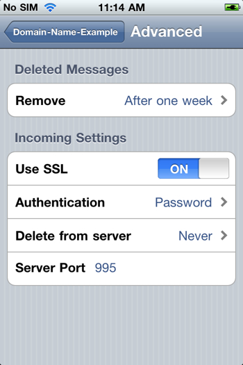 Уверете се, че Use SSL настройката е включена (ON) и че Server Port е 995